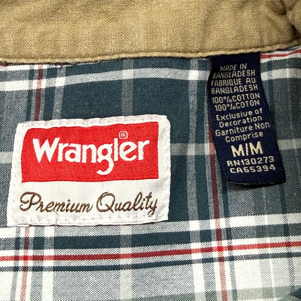 Wrangler Premium Quality Mens Plaid Button‎ Down Shirt Green White Red Size M - Picture 7 of 10